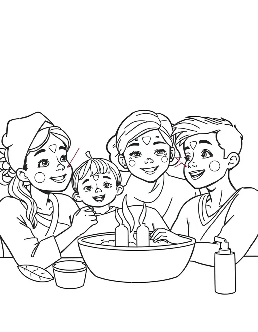 Family having a "spa day" at home with face masks