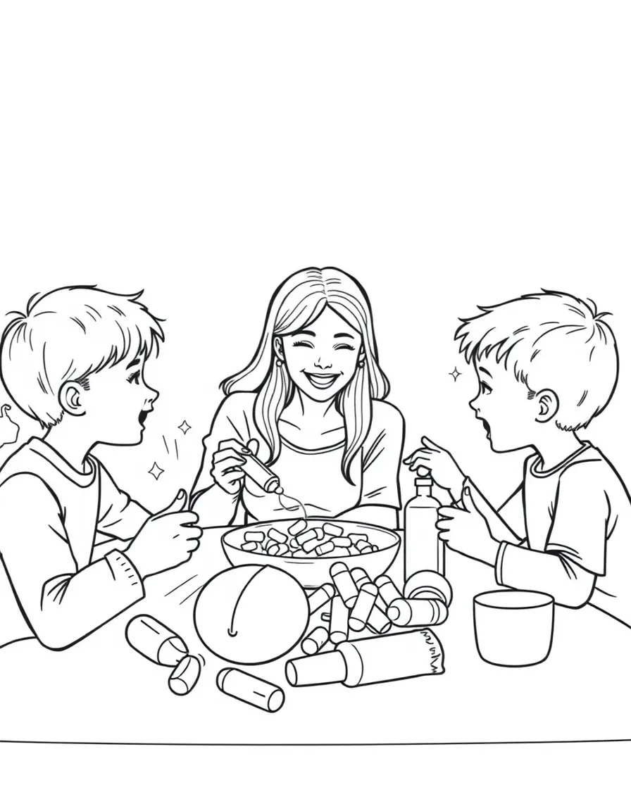 Family taking vitamins with breakfast