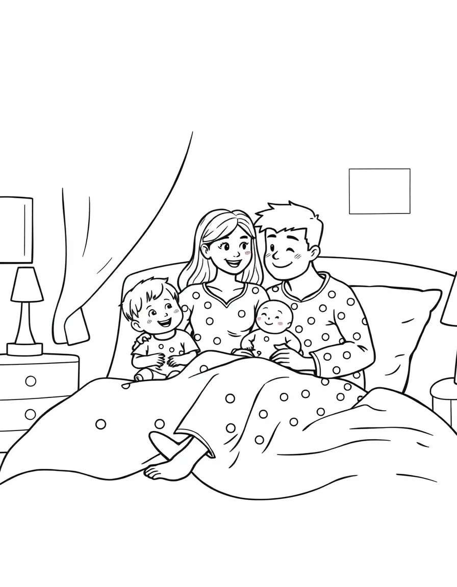 Family getting ready for bed with pajamas