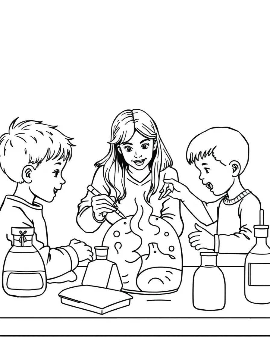 Parents helping children with a science project