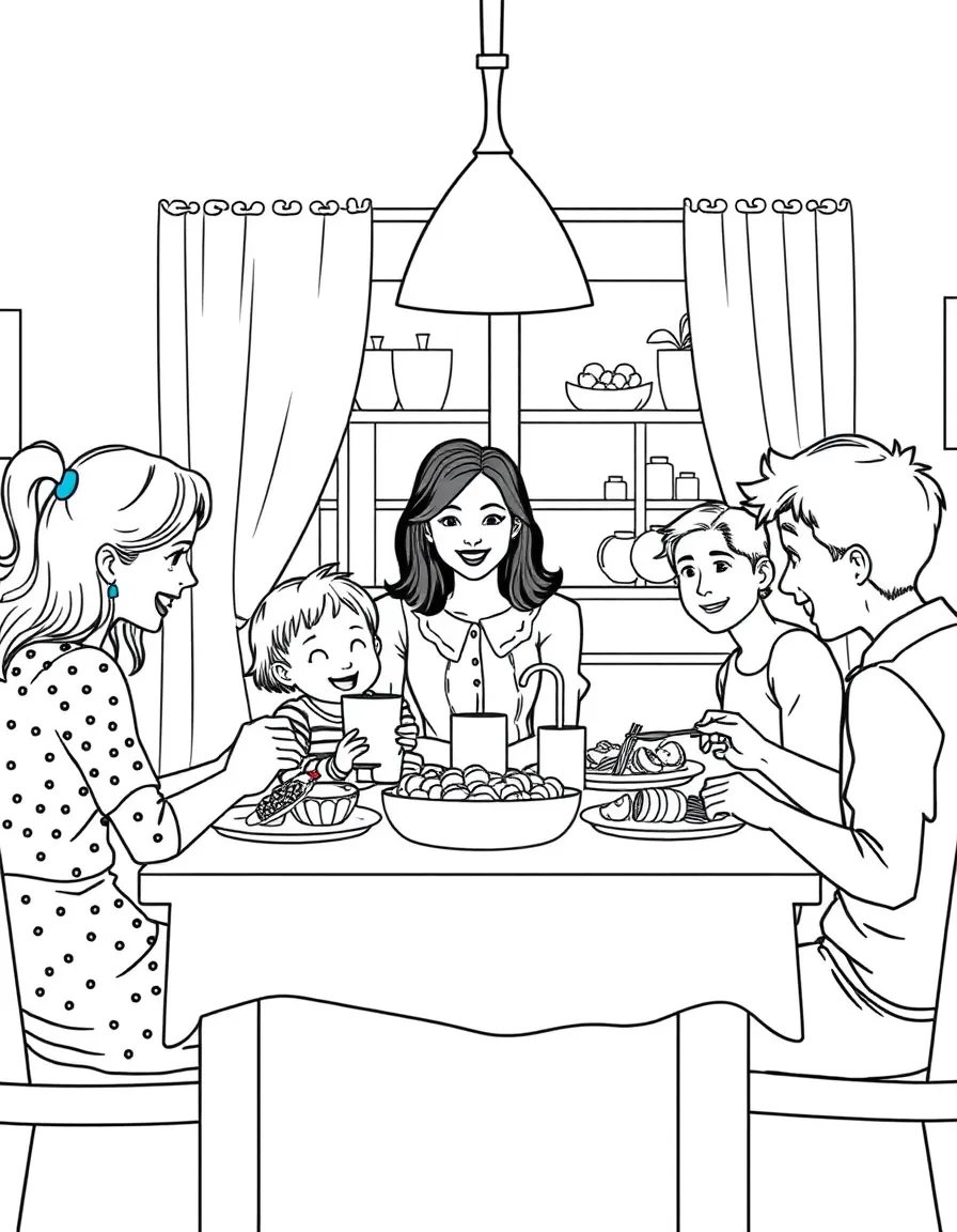 Family sitting down to a home-cooked dinner