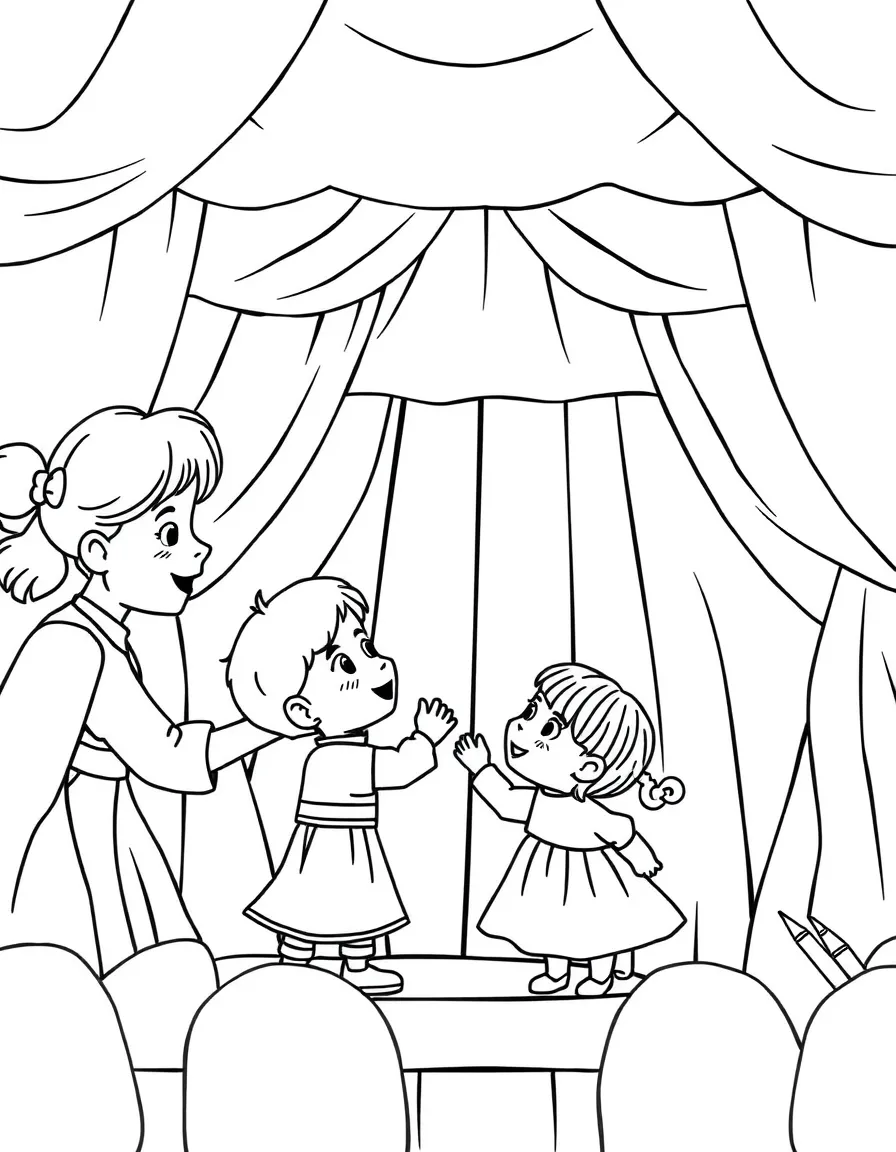 Parents and children putting on a puppet show