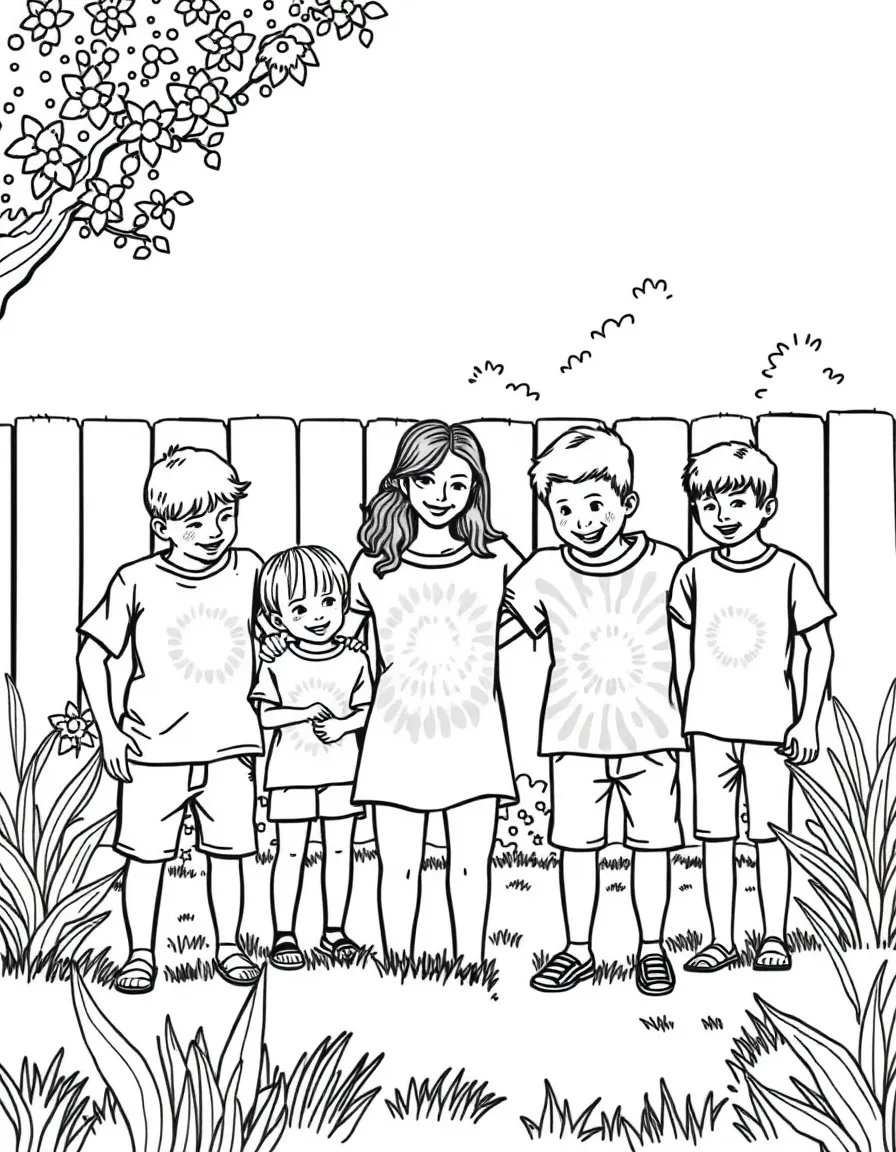 Family tie-dying t-shirts in the backyard