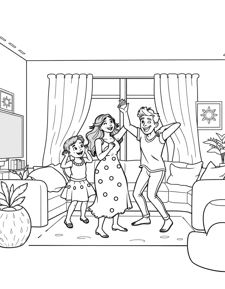 Family having a dance party in the living room