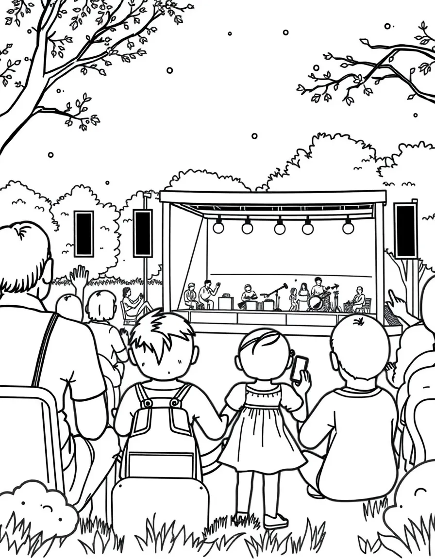 Family attending a community concert in a park