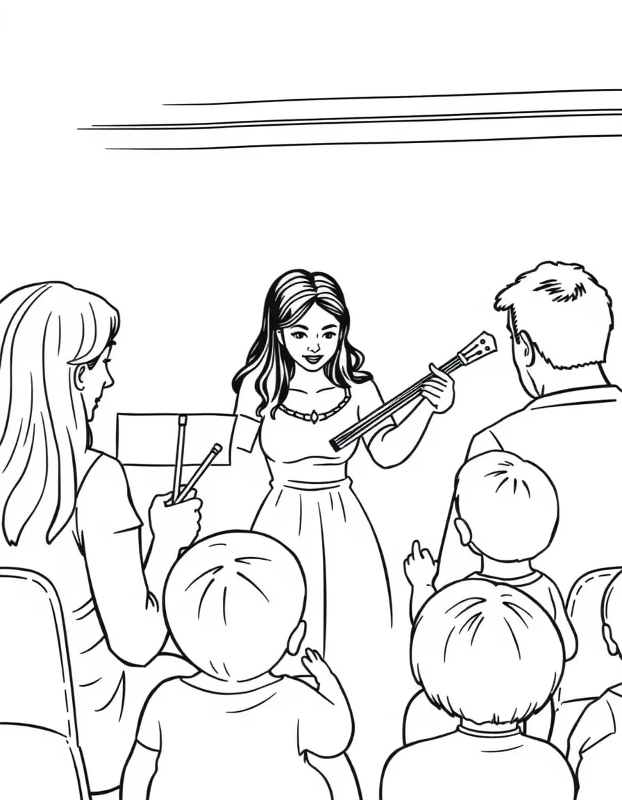 Parents and children attending a music lesson