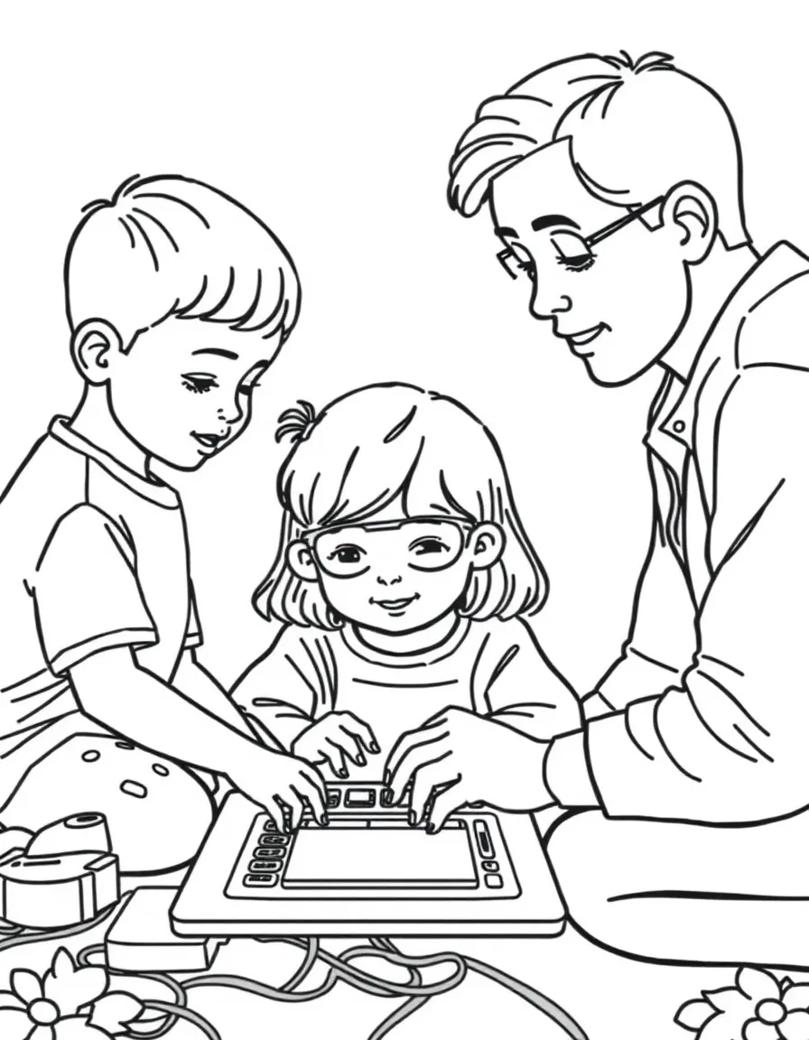 Children learning coding with parents' help