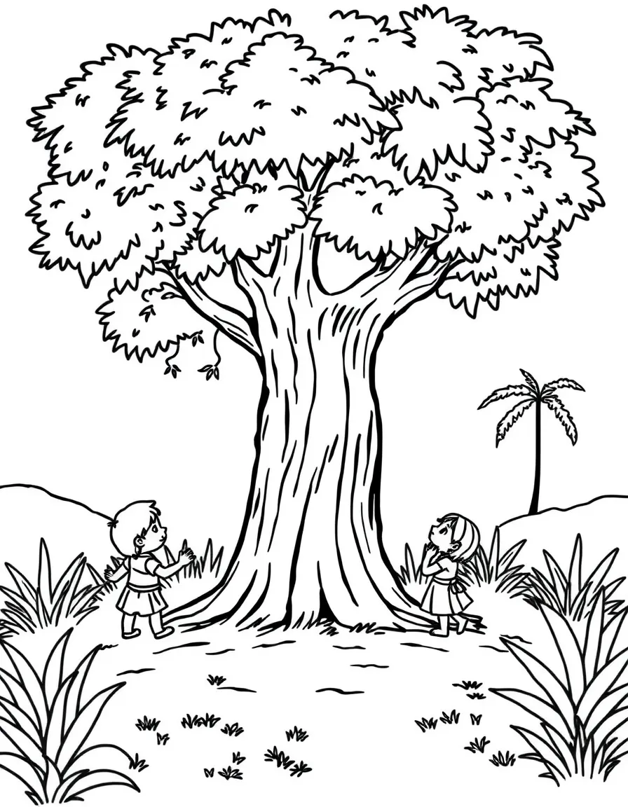 Family seeking shade under a tree on a hot day