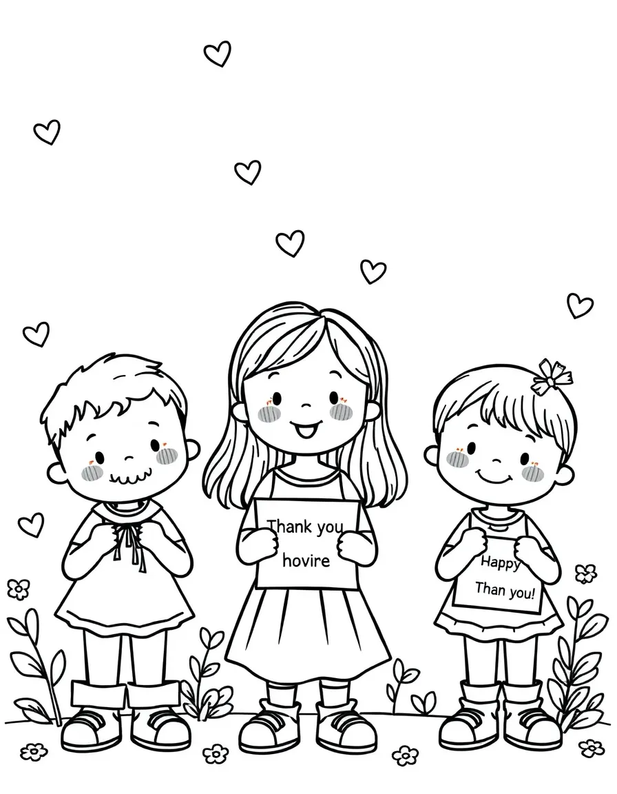 Children expressing gratitude with thank-you notes