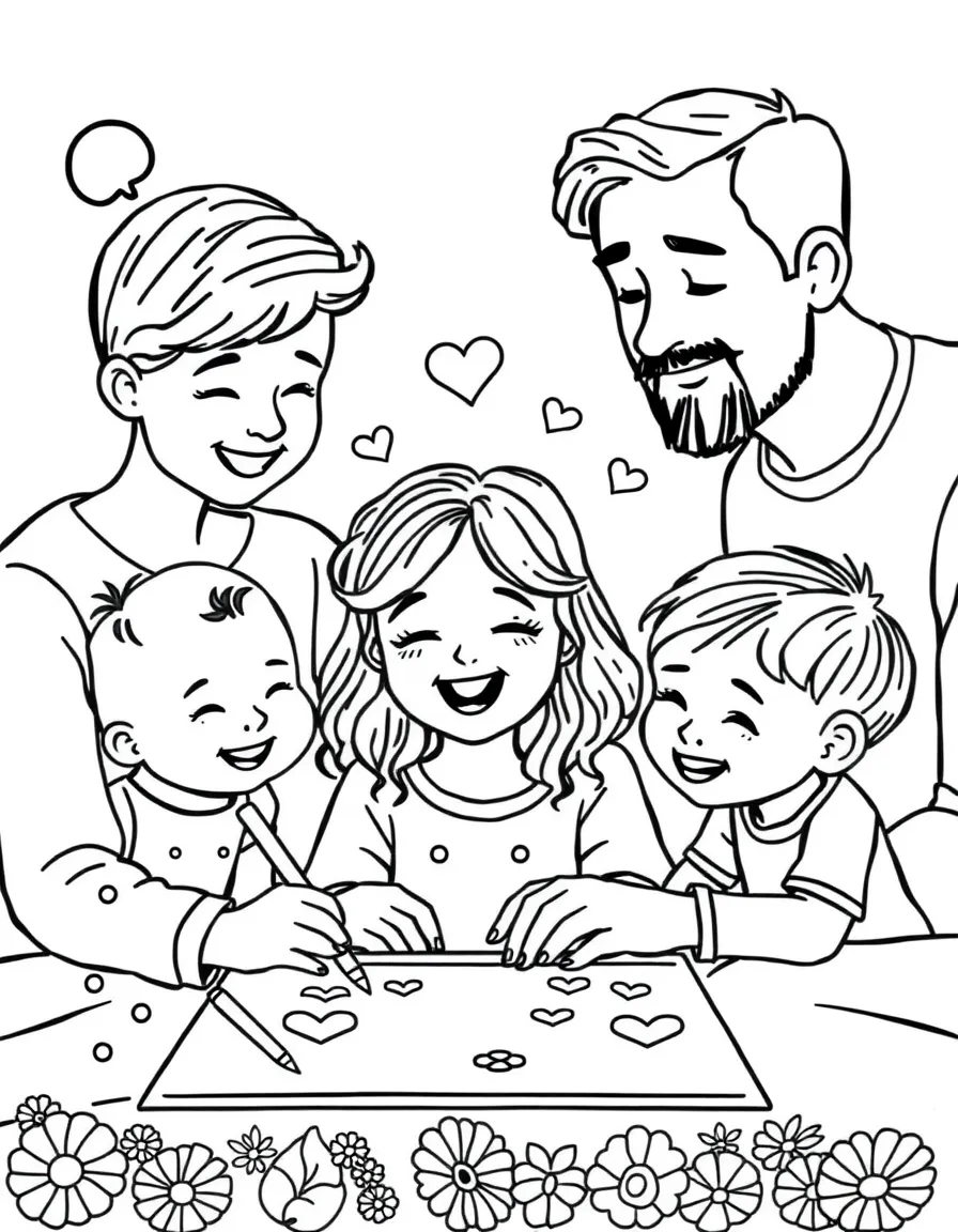 Family creating a "feelings chart" together