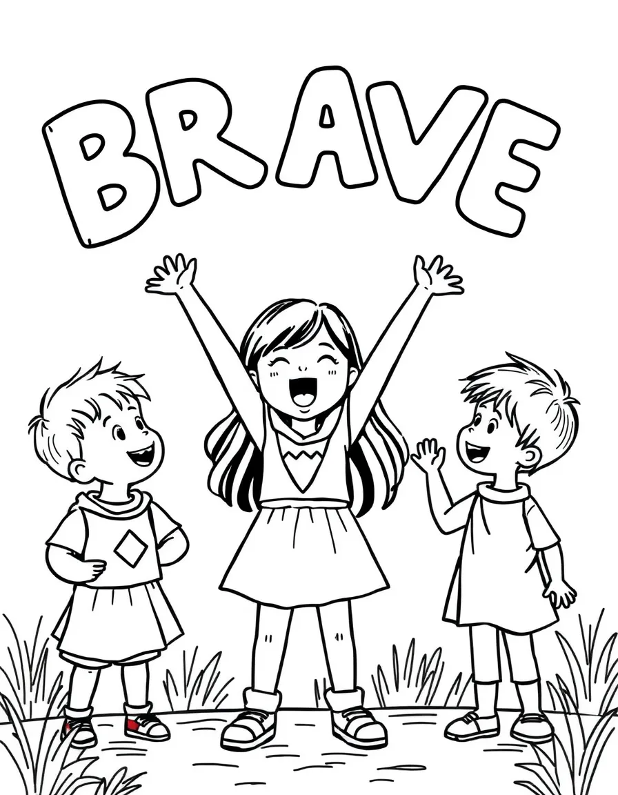 Children practicing being brave with parent support