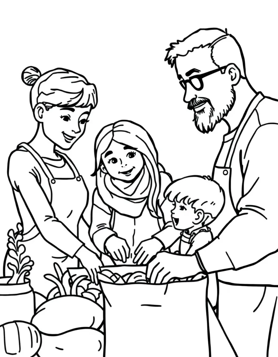 Family volunteering at a food bank together