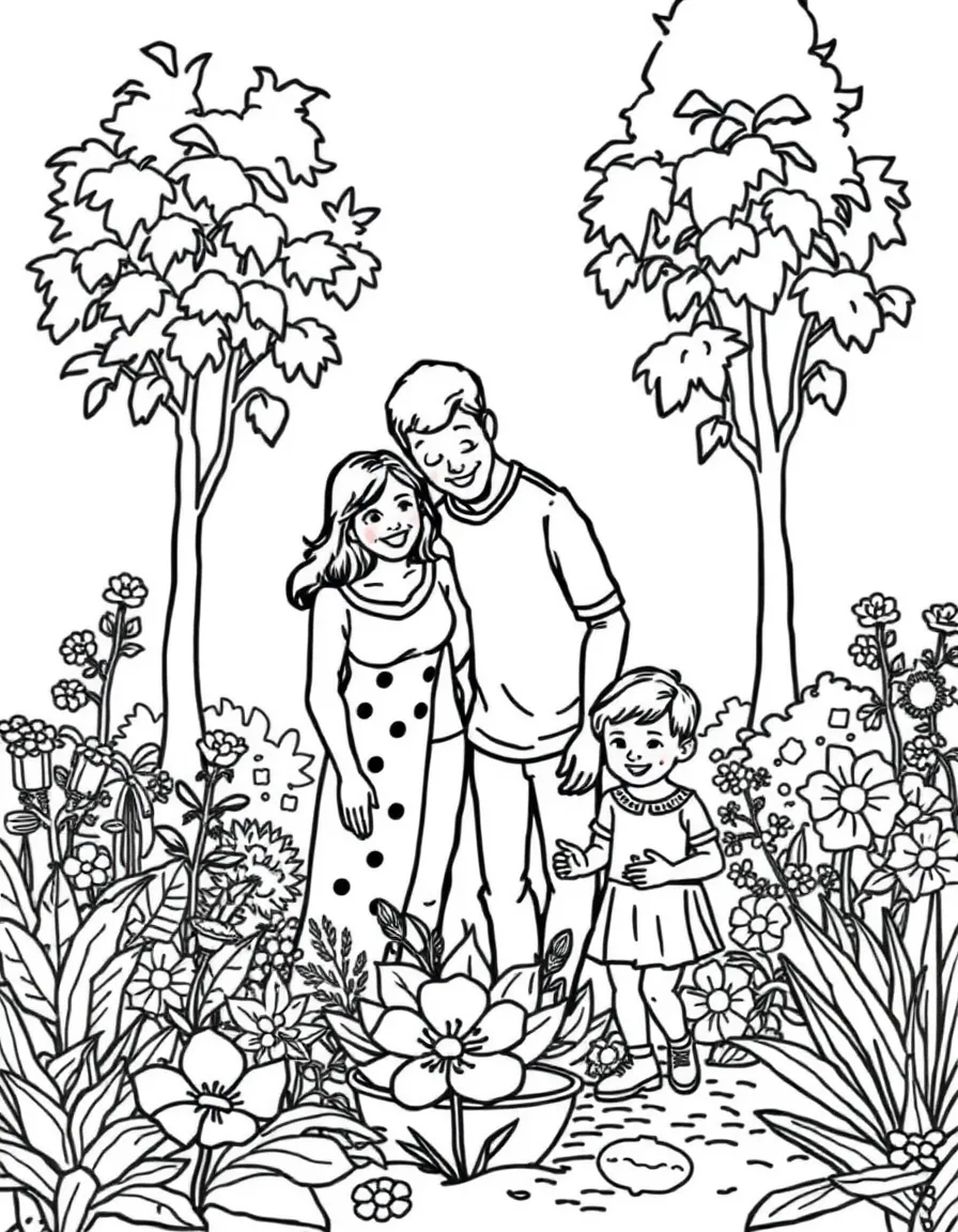 Parents and children at a community garden