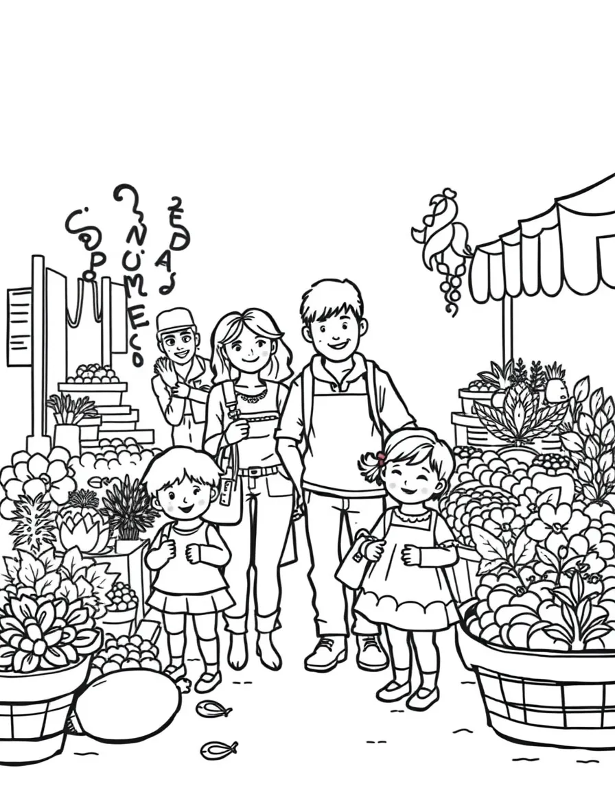Children and parents at a farmer's market