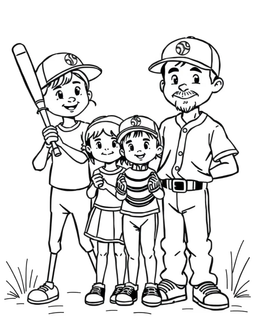 Family playing baseball with bats and gloves