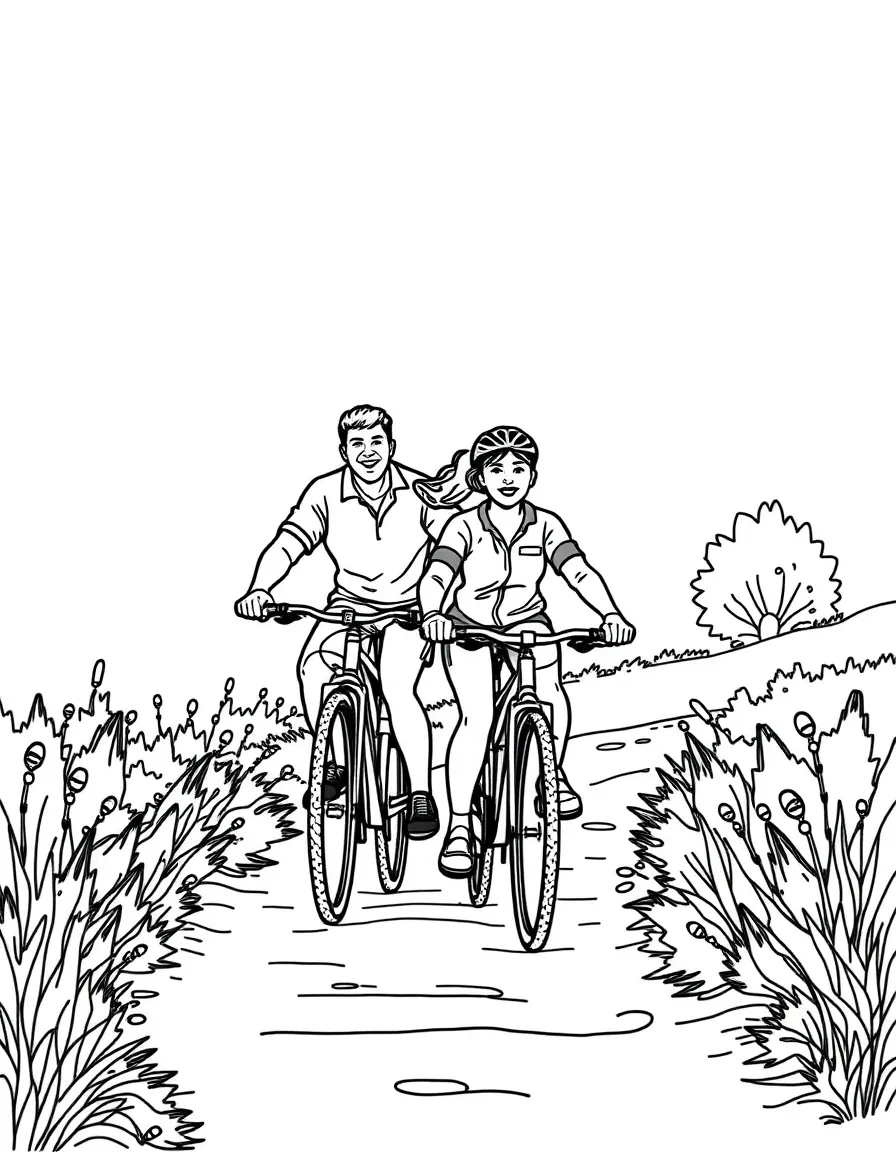 Family riding bikes on a trail together