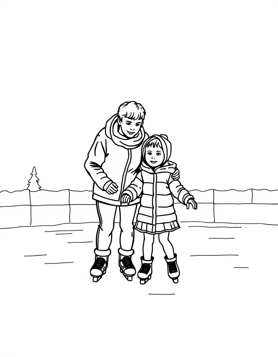 Parents teaching children to skate on ice
