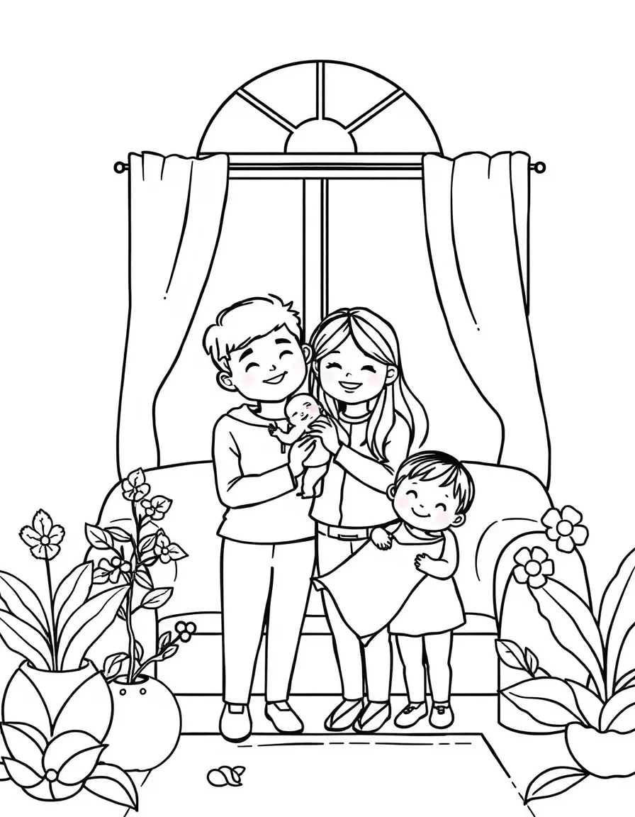 Family welcoming new baby sibling home