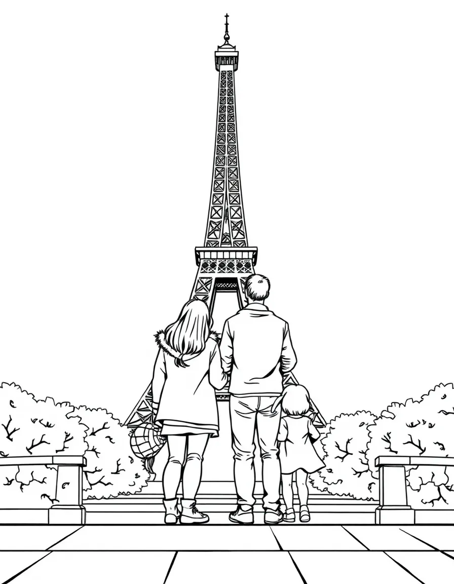 Family visiting the Eiffel Tower in Paris