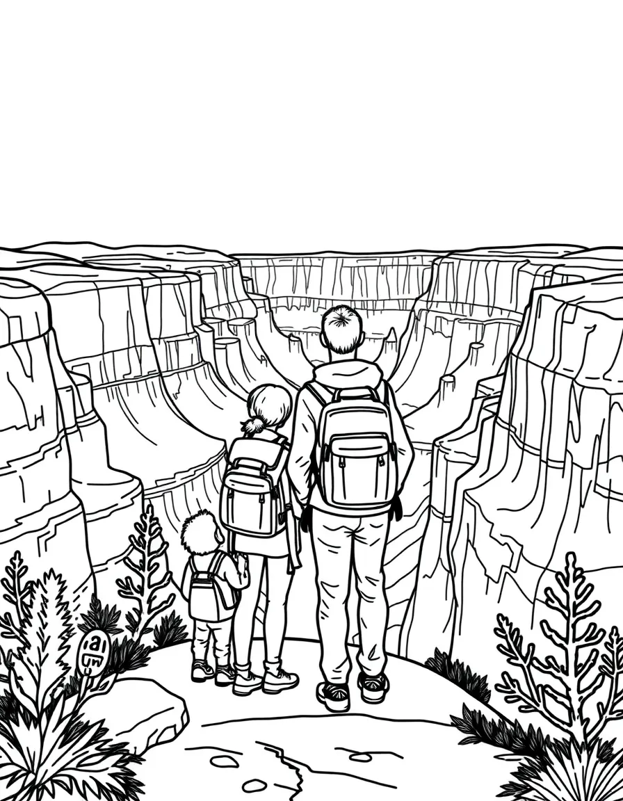 Family visiting Grand Canyon with hiking gear