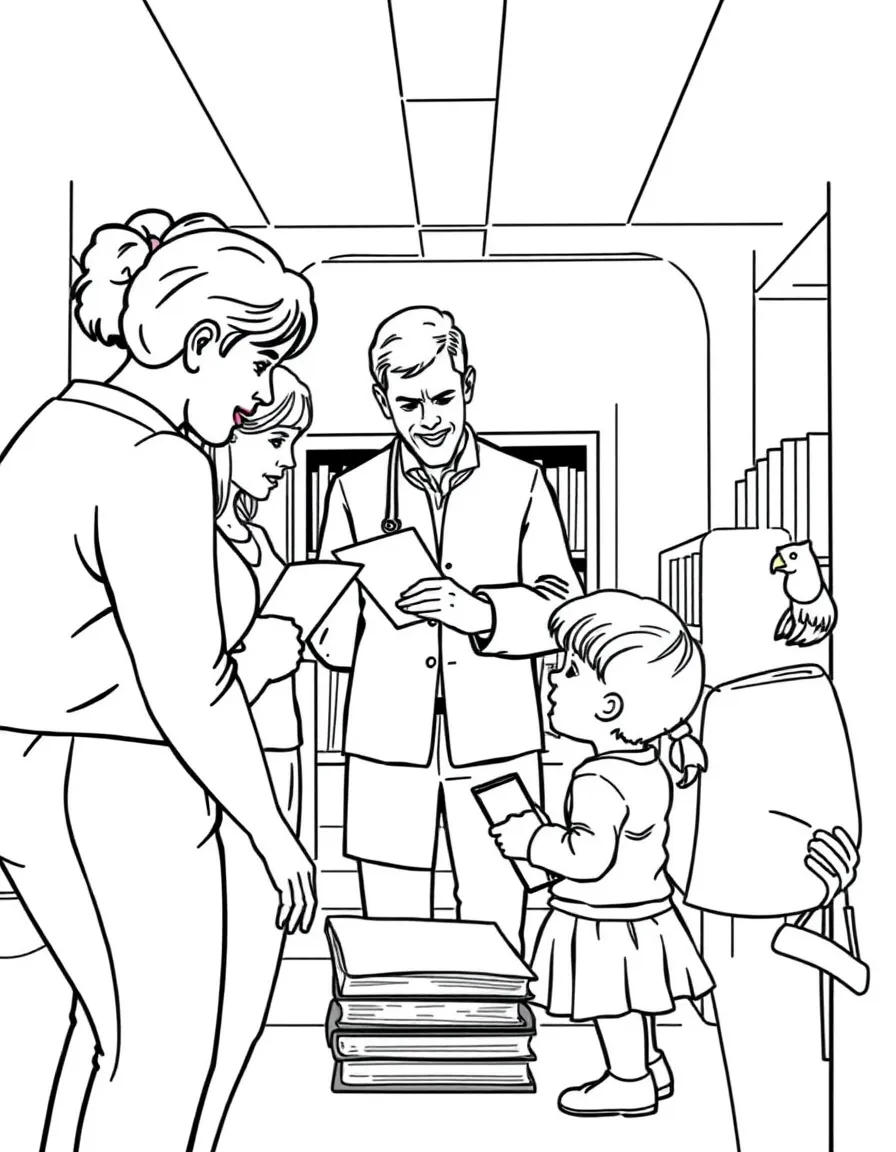 Parents and children meeting librarians at library
