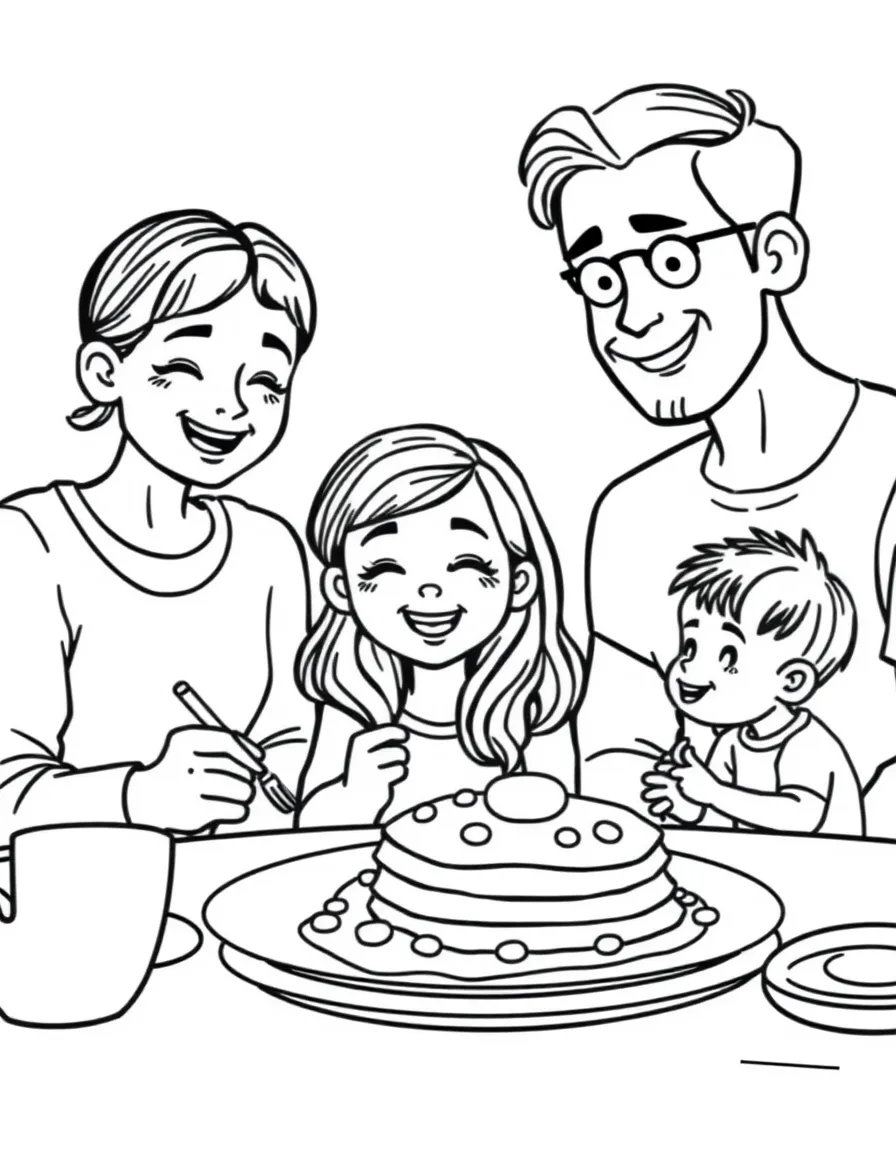 Family having a special breakfast with pancakes