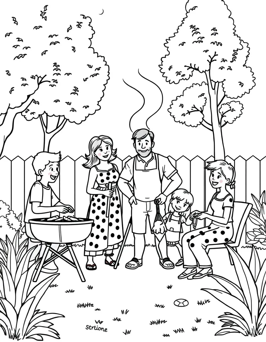 Family having a barbecue in the backyard