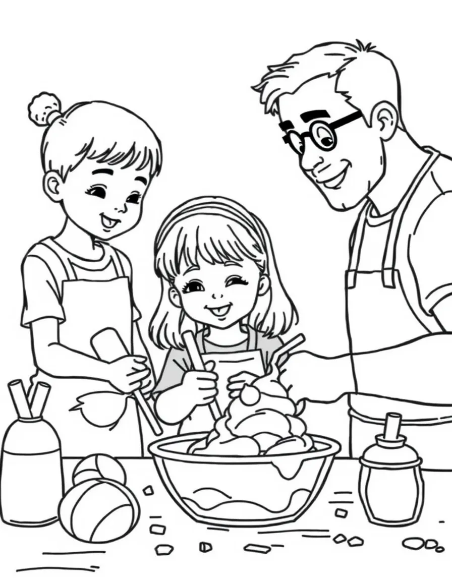 Children and parents making ice cream from scratch