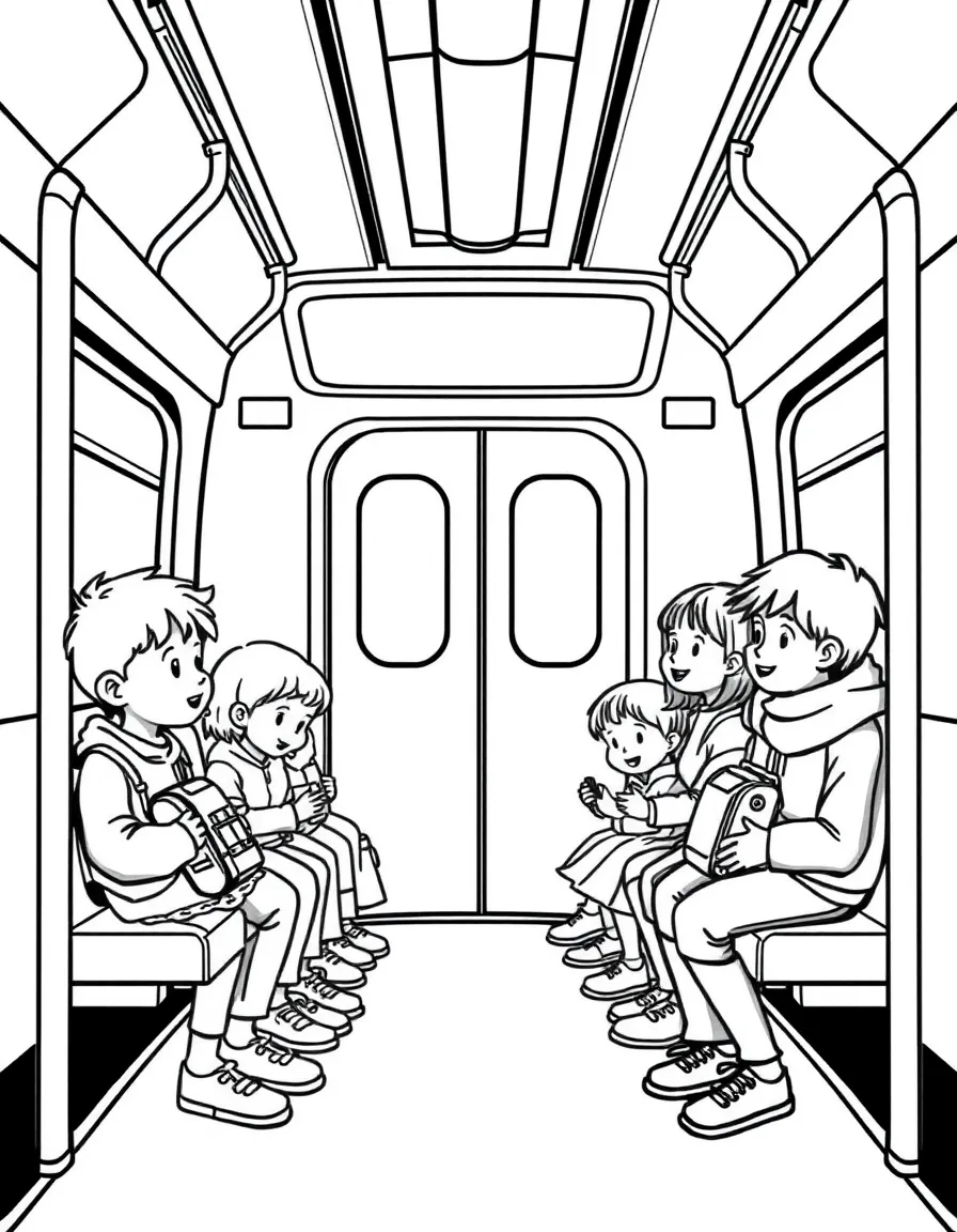 Children and parents on a subway train