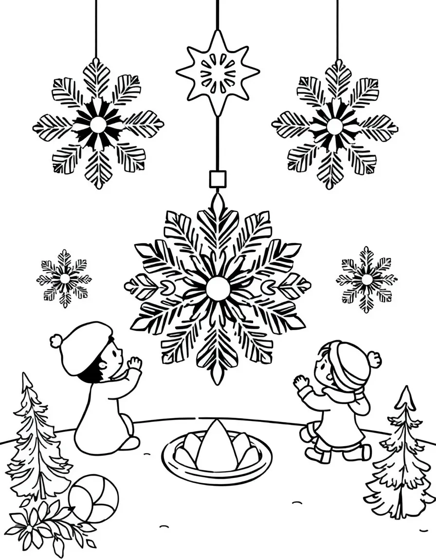 Family making paper snowflakes for winter decoration