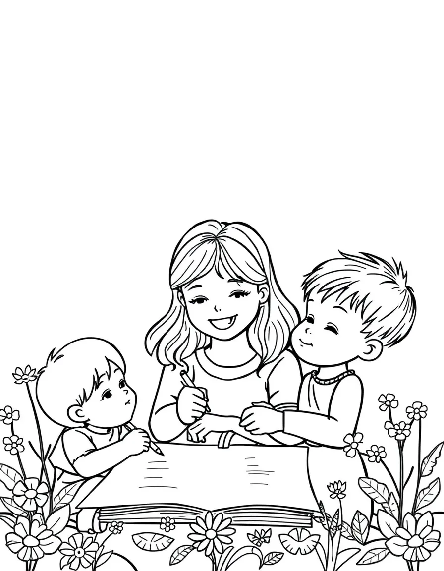 Children and parents creating a family poem together