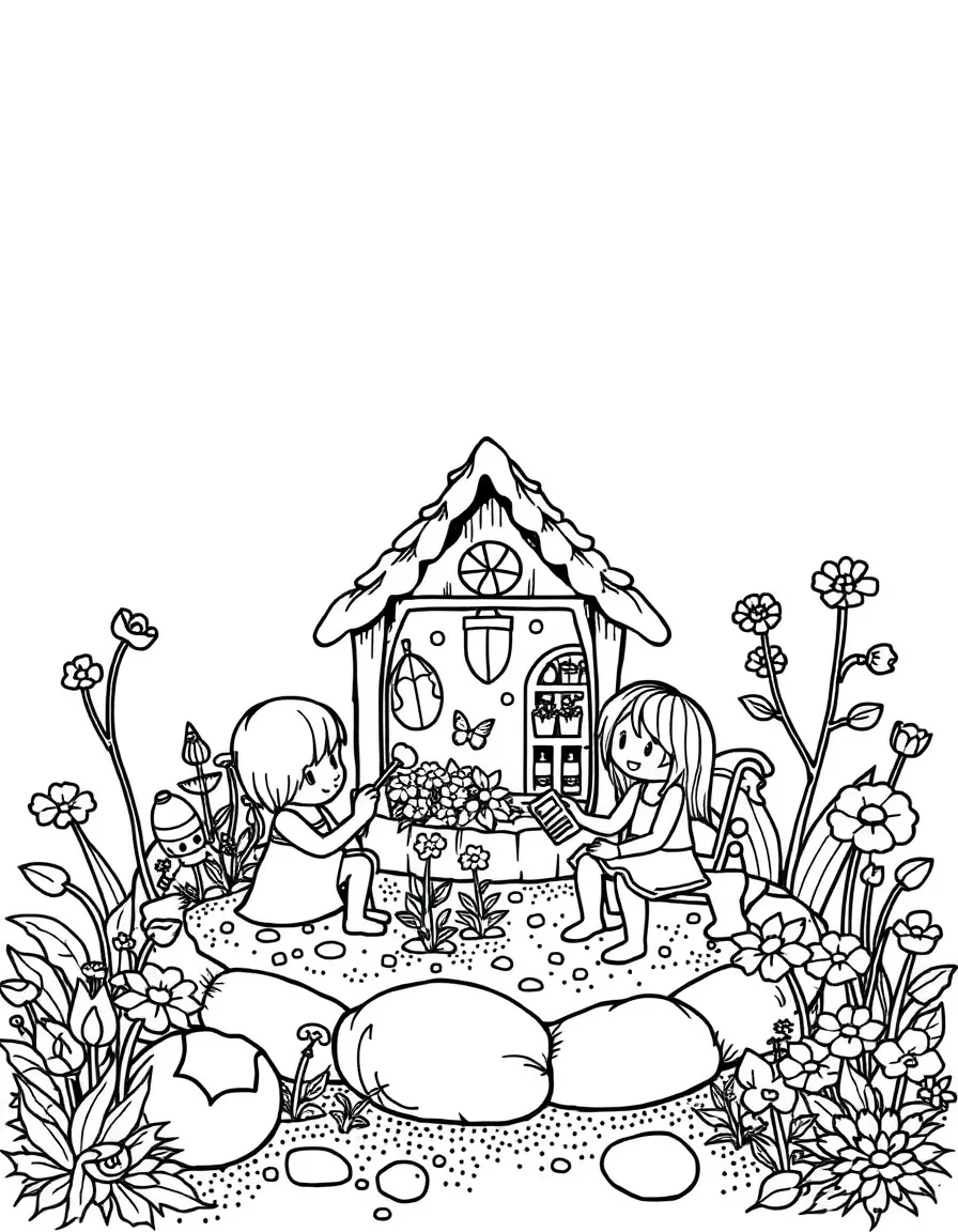 Family creating a fairy garden with miniatures