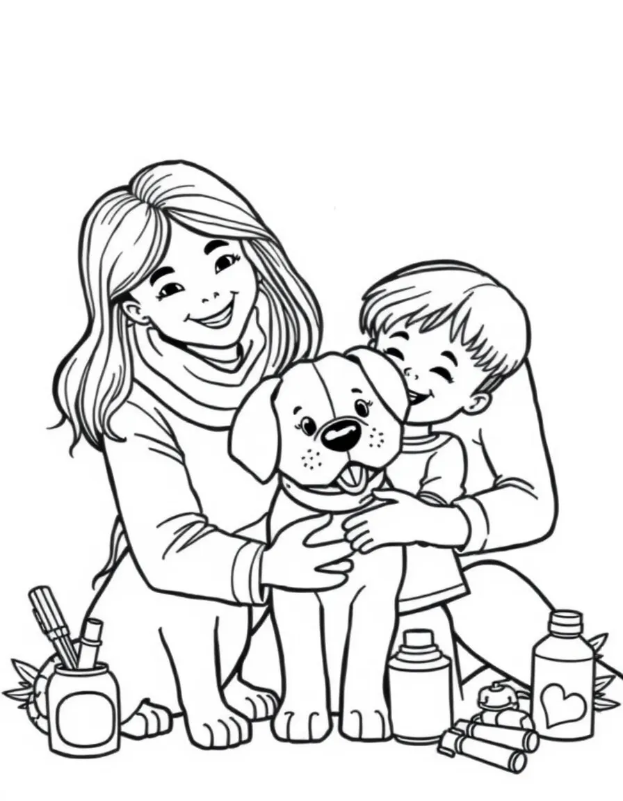 Parents and child with first pet and supplies