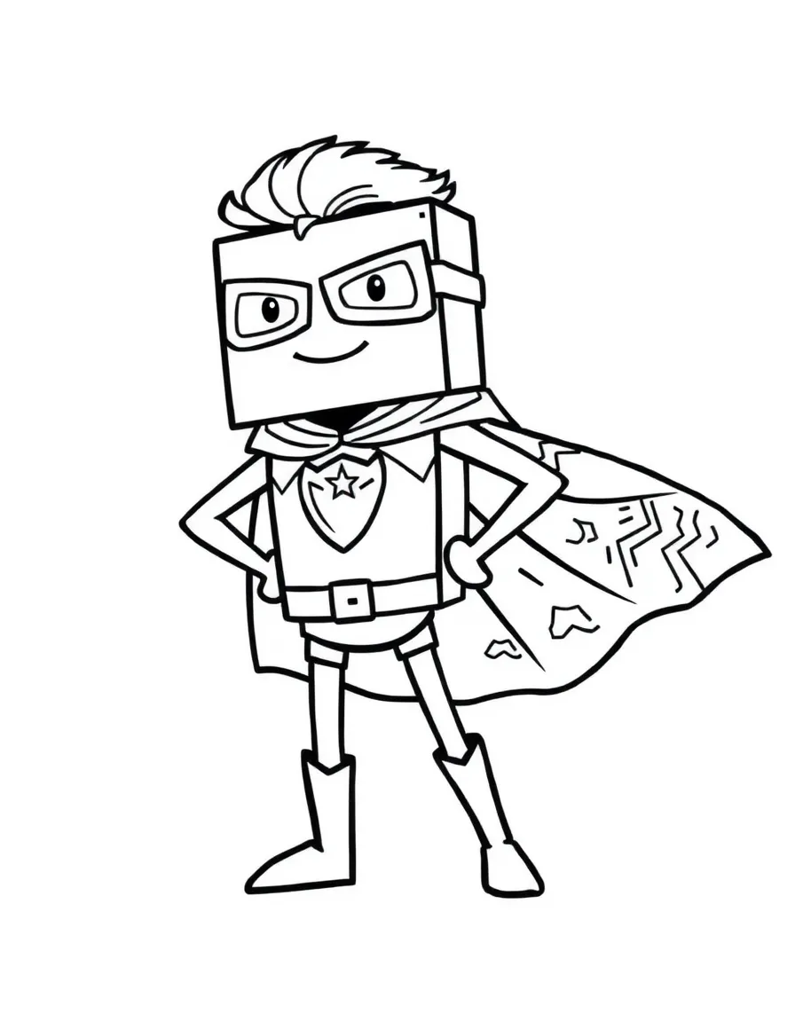 A brave rectangle superhero with a flowing cape made of zigzag patterns
