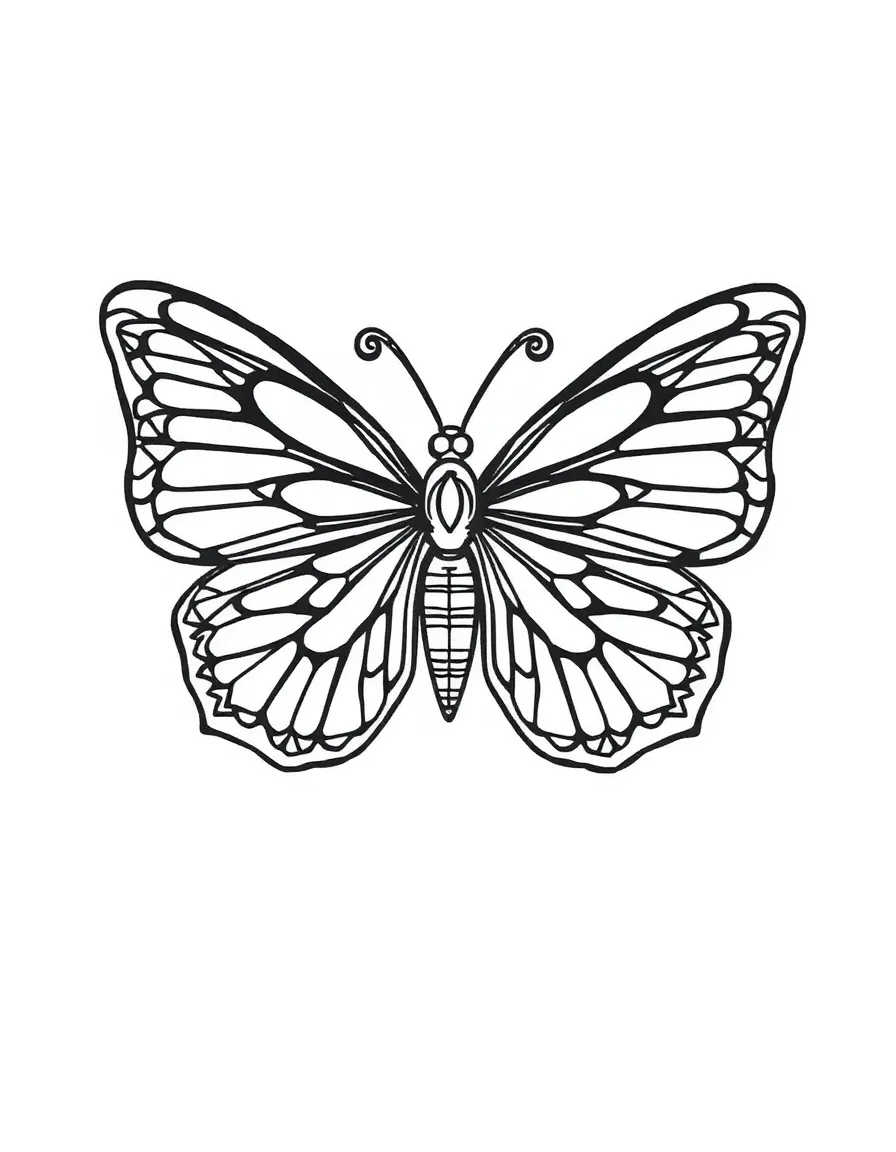 A butterfly with symmetrical wings composed of geometric patterns and shapes