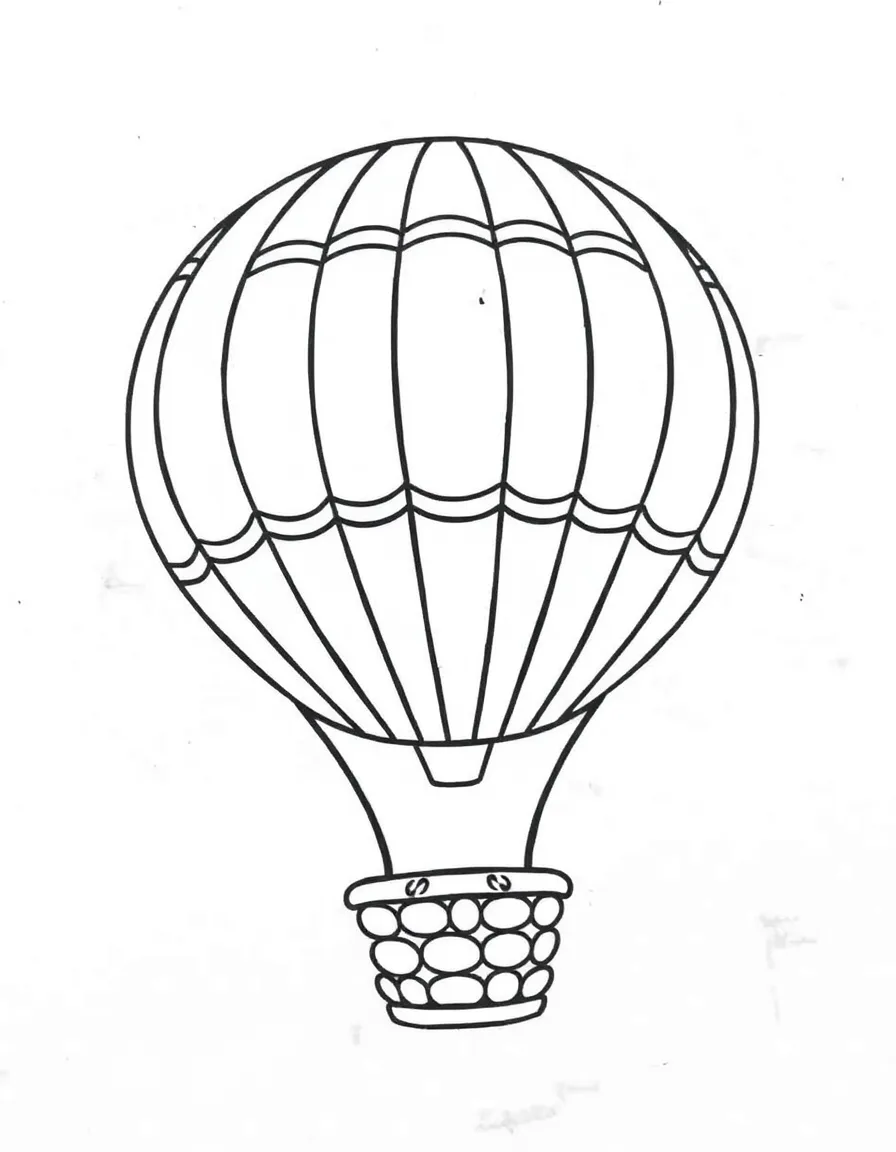 A hot air balloon using a large circle and a basket made of interlocking squares