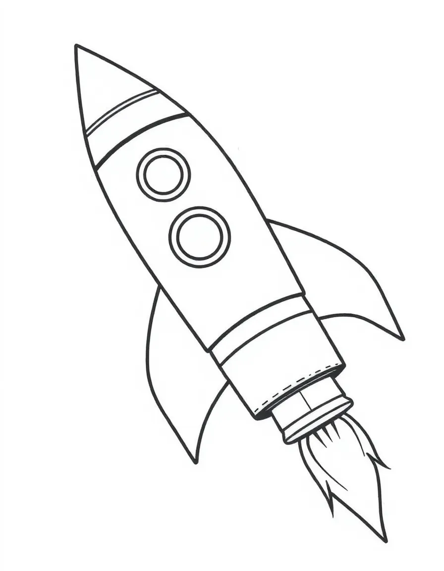 A rocket ship constructed from cylinders, cones, and triangular fins