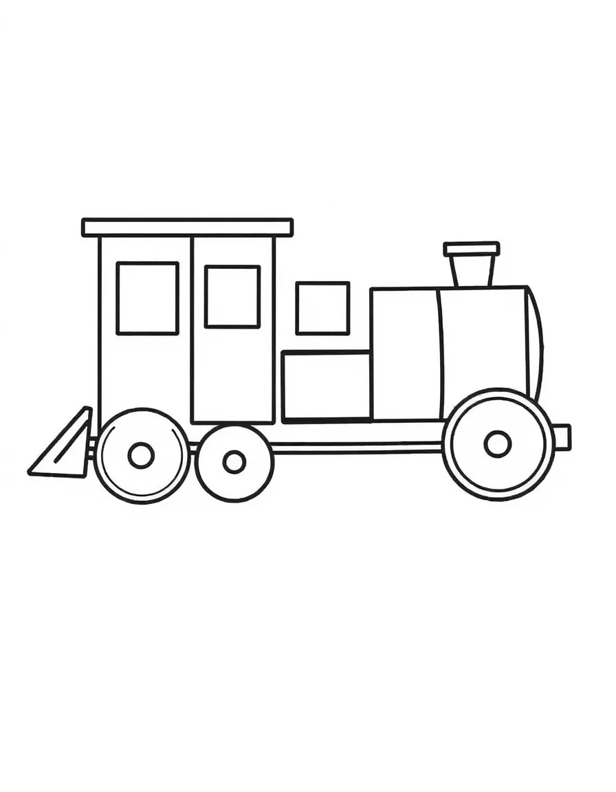 A train formed from connected rectangles with circular wheels and square windows