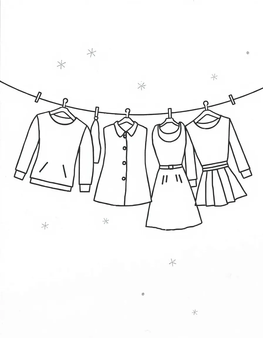 Clothing items hung on a line, each made from simple geometric shapes