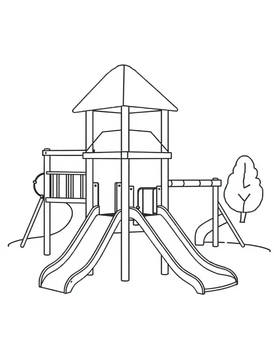 A playground with equipment constructed from basic geometric forms