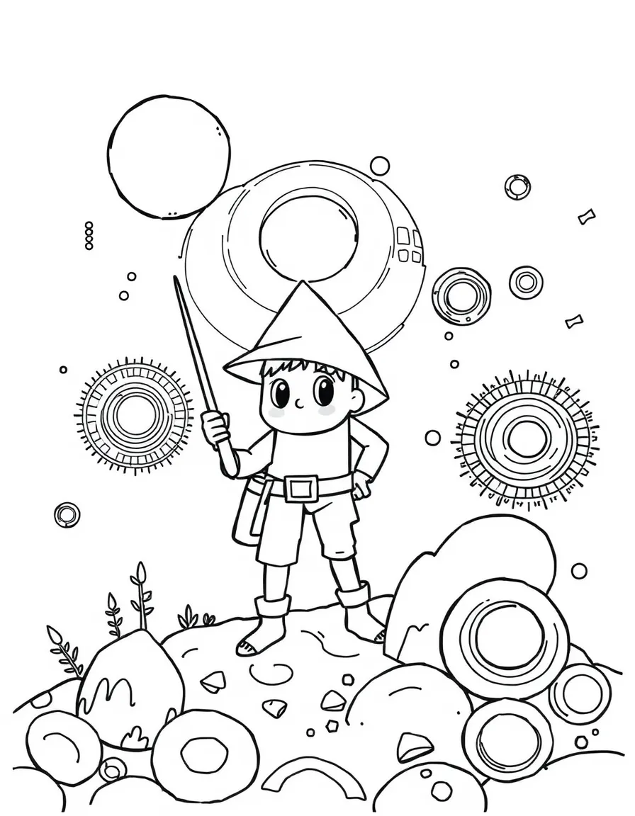 A triangle explorer discovering a world of circular inhabitants