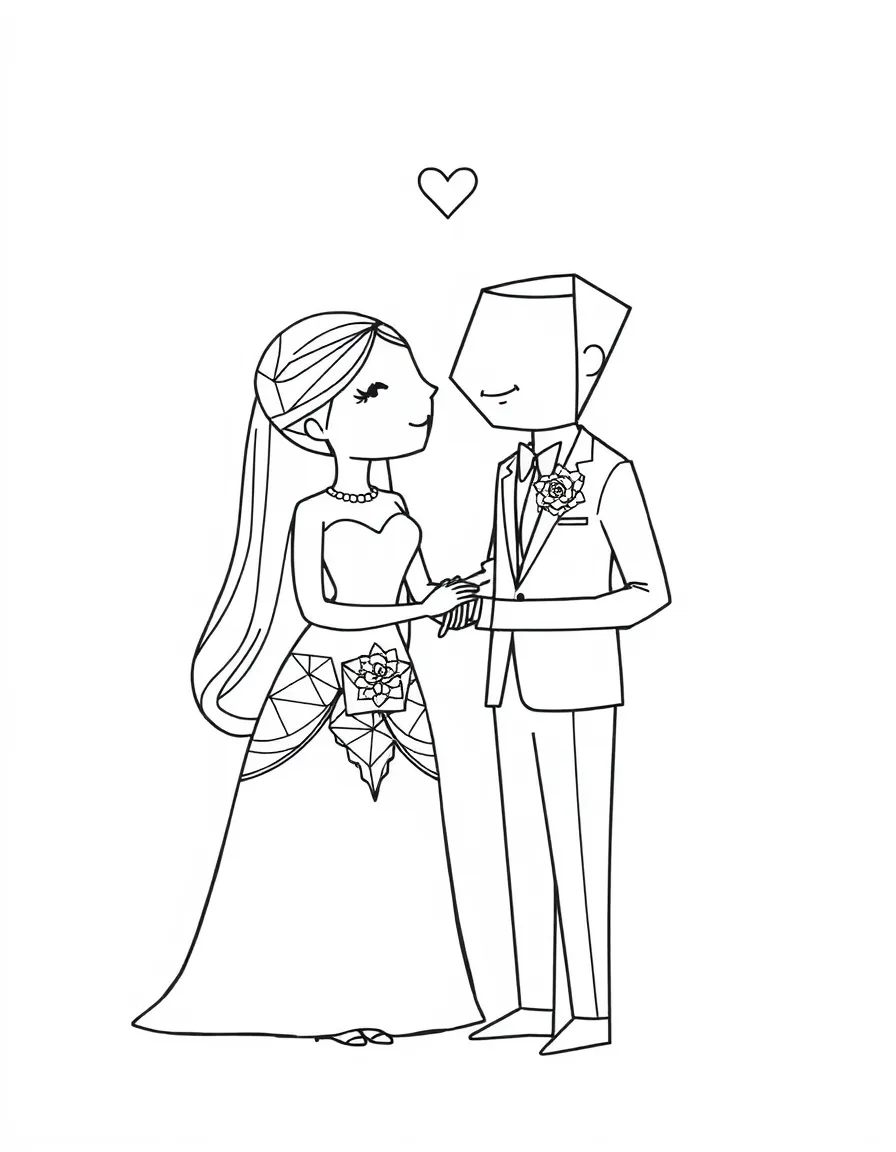 A wedding between two complementary shape characters with geometric decorations