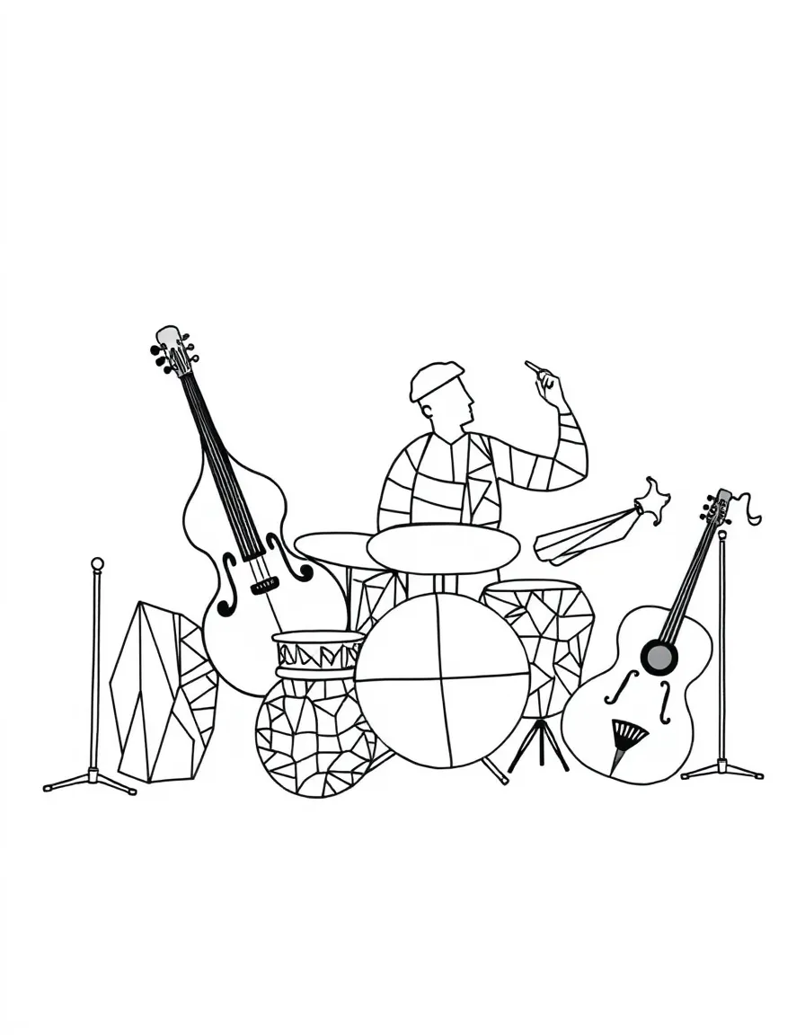 A shape orchestra with instruments formed from various geometric patterns