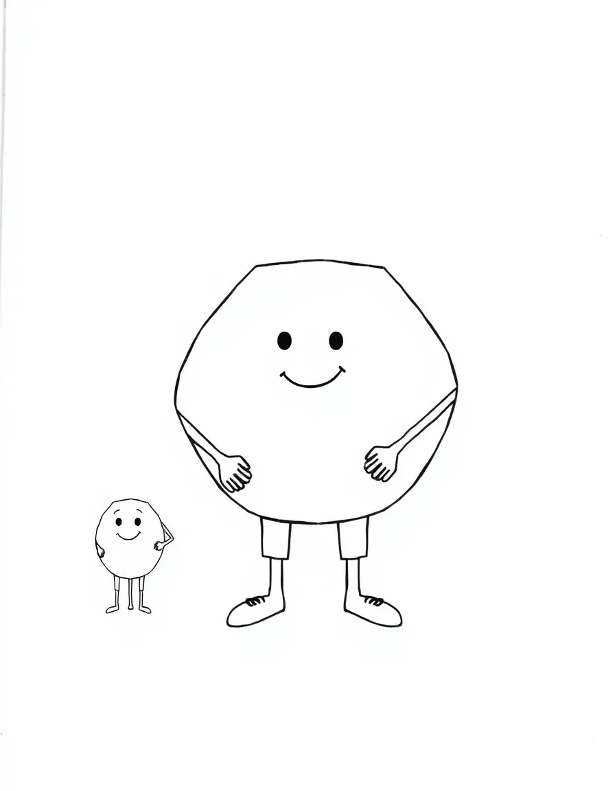 Shape characters demonstrating size comparisons (small, medium, large versions)