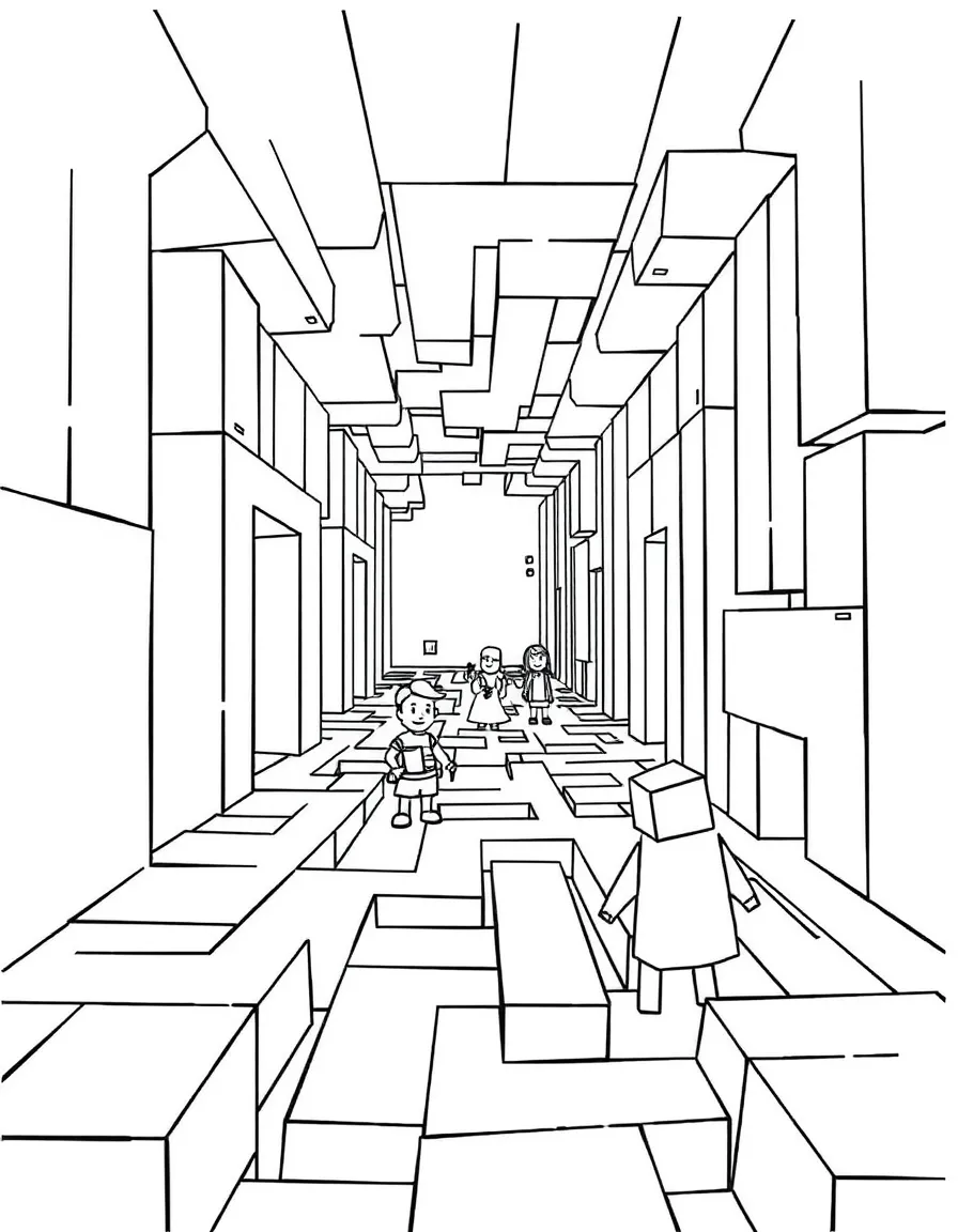 A journey through a geometric maze with shape characters facing puzzles