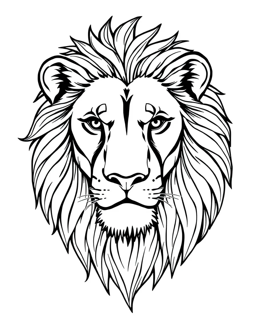 A lion’s face with intricate details in its mane.
