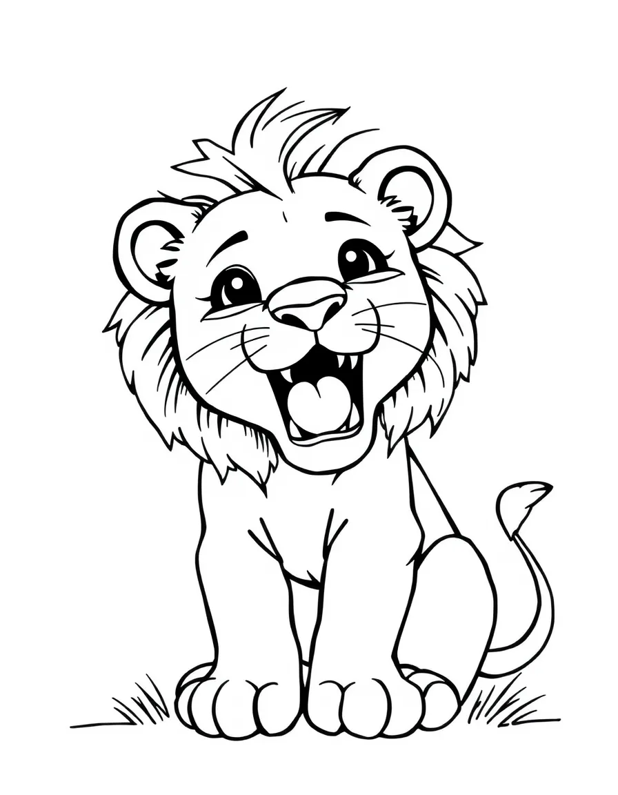 A lion cub practicing its roar.