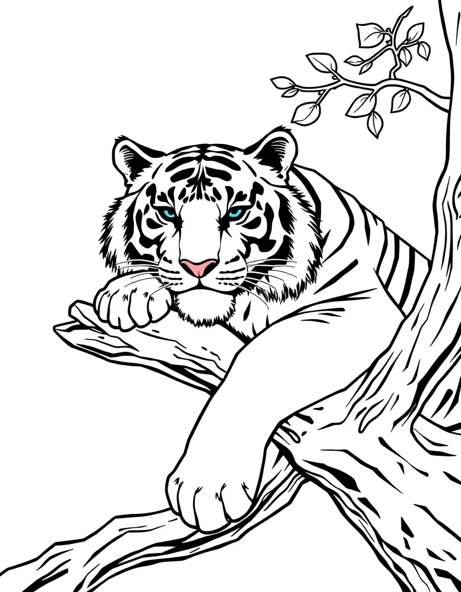A tiger resting on a tree branch.