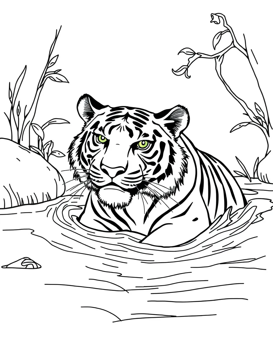 A tiger swimming in a river.