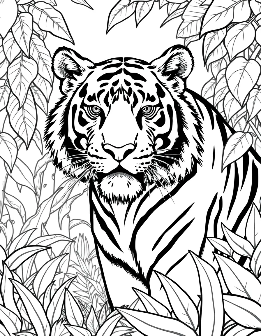 A tiger with a detailed jungle background.